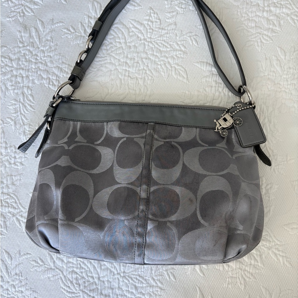 Coach Gray Monogram Shoulder Bag with Chain Strap